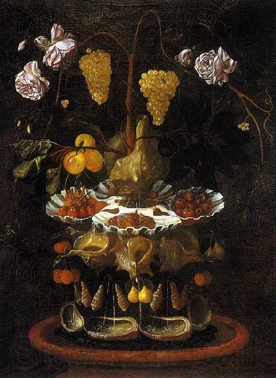 Juan de  Espinosa A fountain of grape vines, roses and apples in a conch shell Norge oil painting art